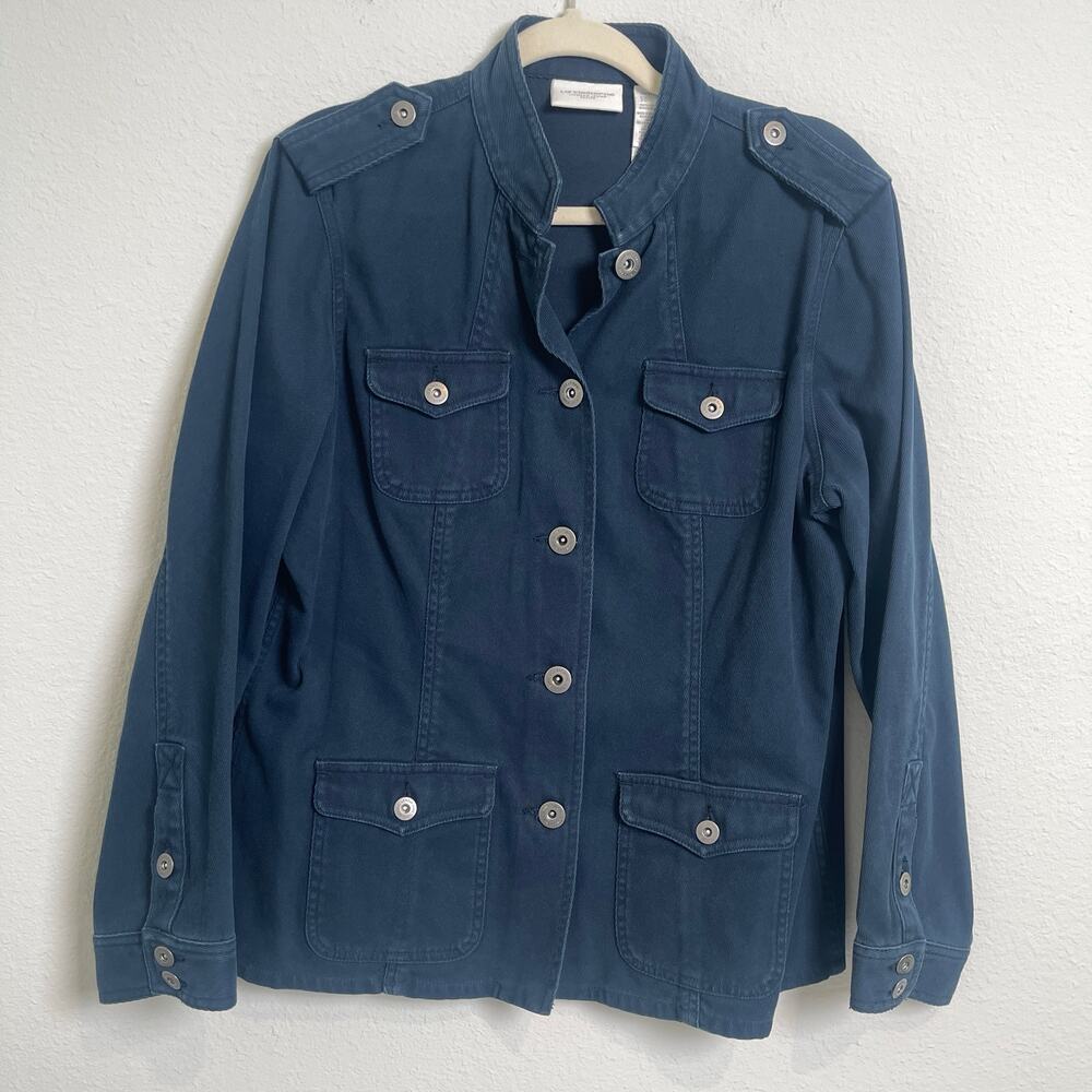 Liz Claiborne Lizwear Jeans Petite Blue Corduroy Utility Jacket 100% Cotton